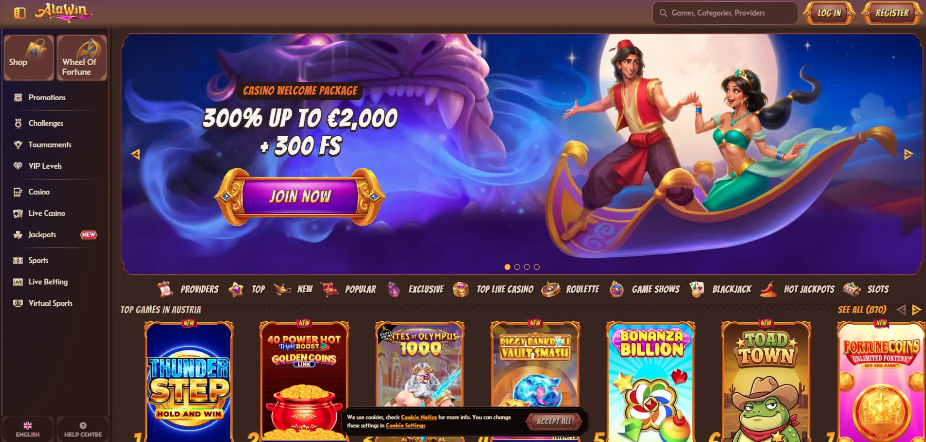 Alawin Casino Screen
