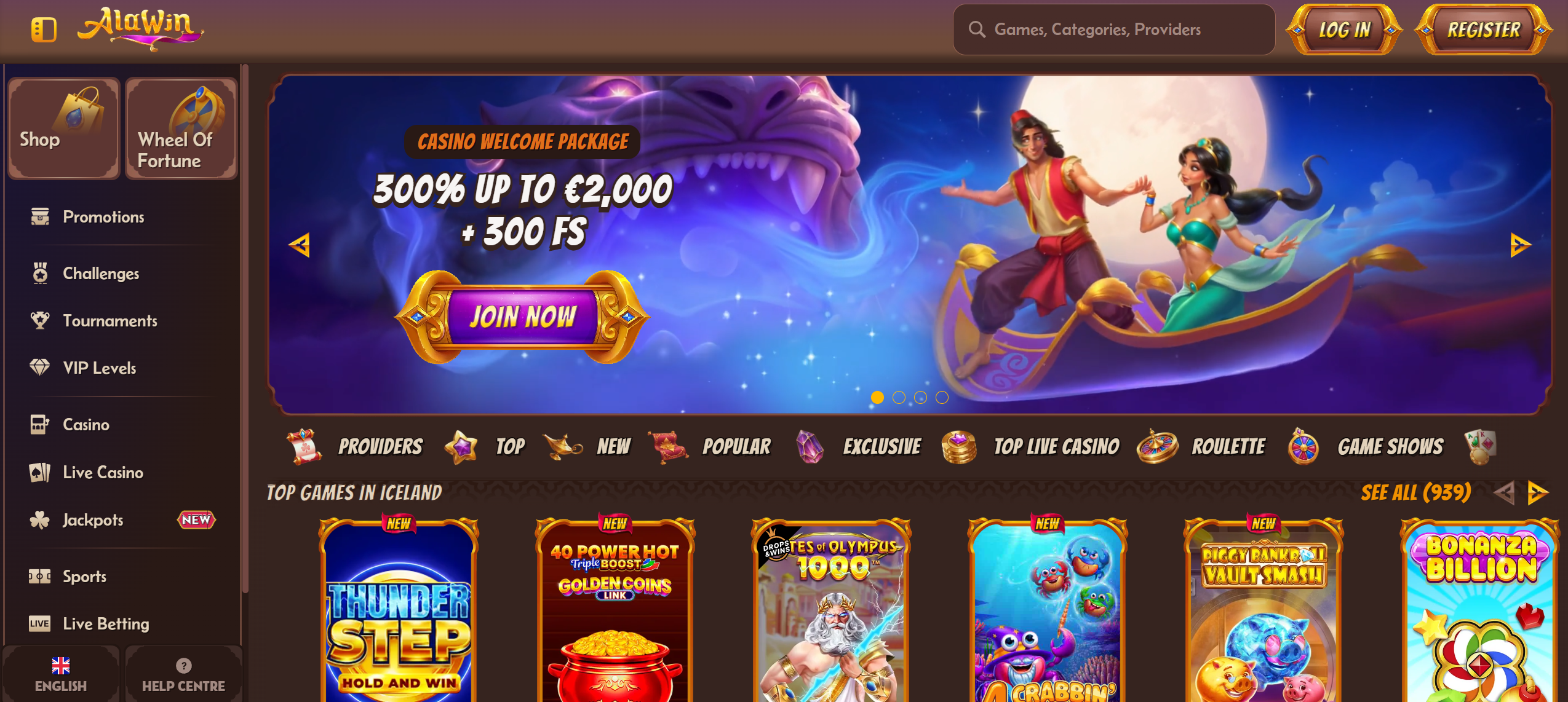 Alawin Casino Screen