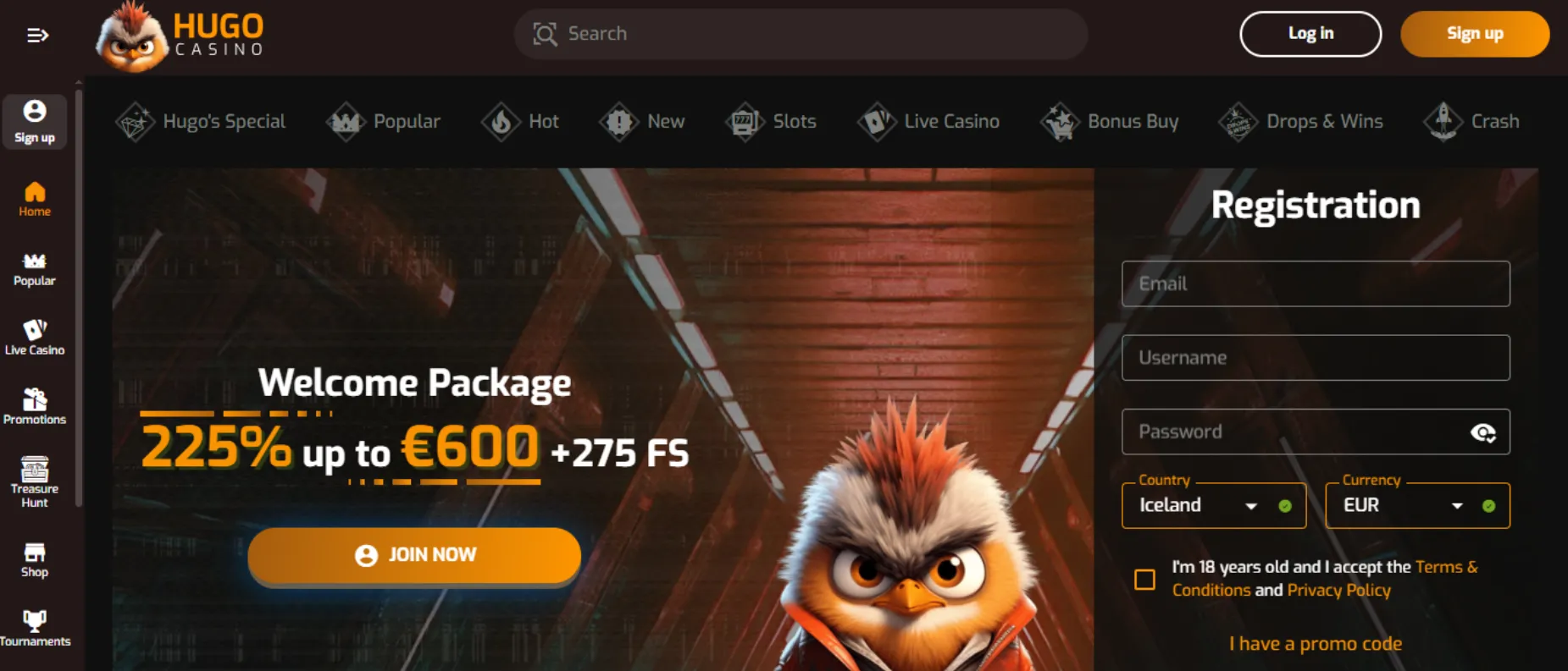 Hugo Casino Screen