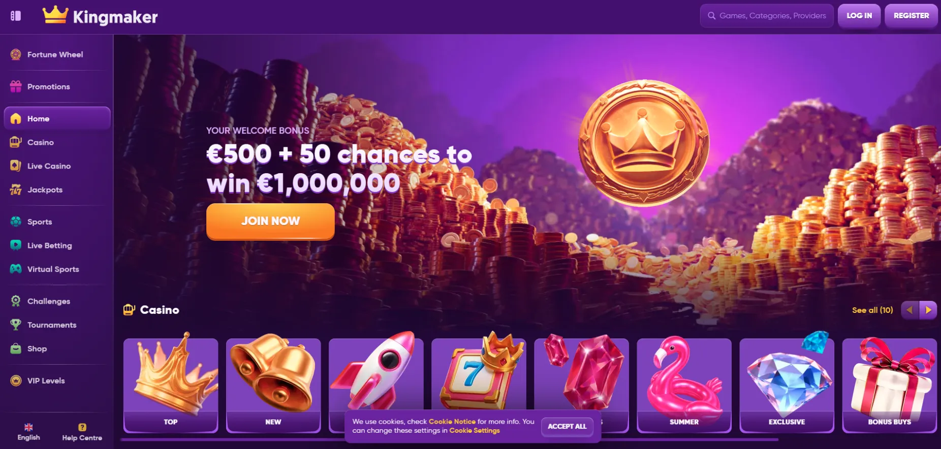 Kingmaker Casino Screen